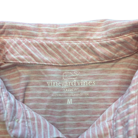 Vineyard Vines Polo Shirt Men's Classic Fit Medium Pink Striped Pima Cotton (15) - Picture 2 of 7
